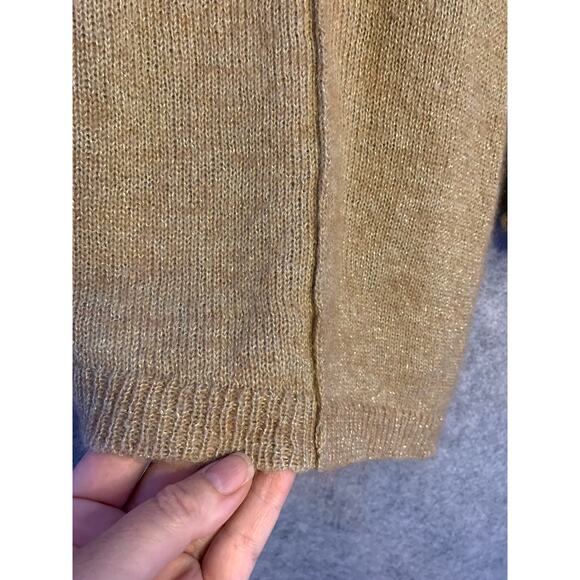 August Silk Cardigan, Tan And Gold Holiday Sweater, Women’s XL, Wool Blend - Picture 8 of 12